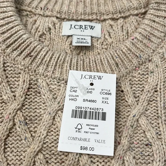 J. Crew Heather Khaki Donegal Cable Crewneck Sweater/NWT/XXL - Picture 3 of 10